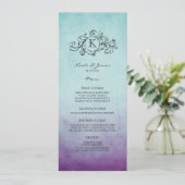 Rustisch Blauwgroen en Paars Bohemian Wedding Menu (Staand voorkant)