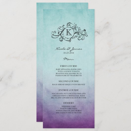 Rustisch Blauwgroen en Paars Bohemian Wedding Menu (Voorkant / Achterkant)
