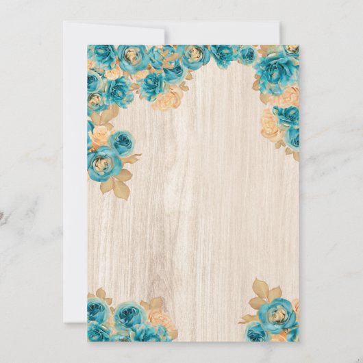 Rustisch Blauwgroen goud Roos & legant Vrijgezelle Kaart (Achterkant)