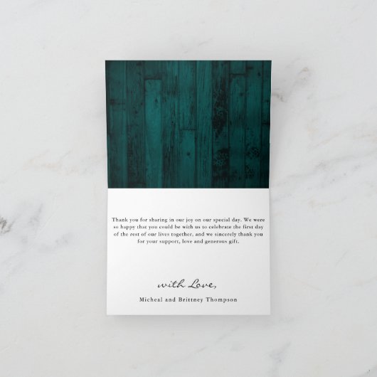 Rustisch Blauwgroen hout met lampjes Hartelijk dan Bedankkaart (Binnen)