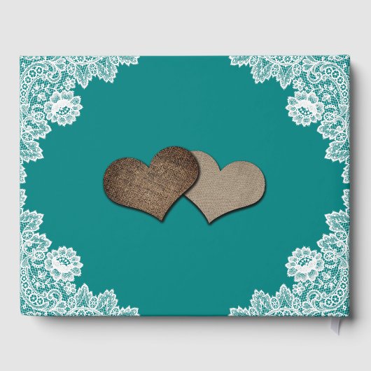 Rustisch Blauwgroen Lace Sunflower Wedding Guest B Gastenboek (Achterkant)