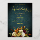 Rustisch Blauwgroen | SINAASAPPEL | Rode Floral Bo Folie Uitnodiging (Voorkant)