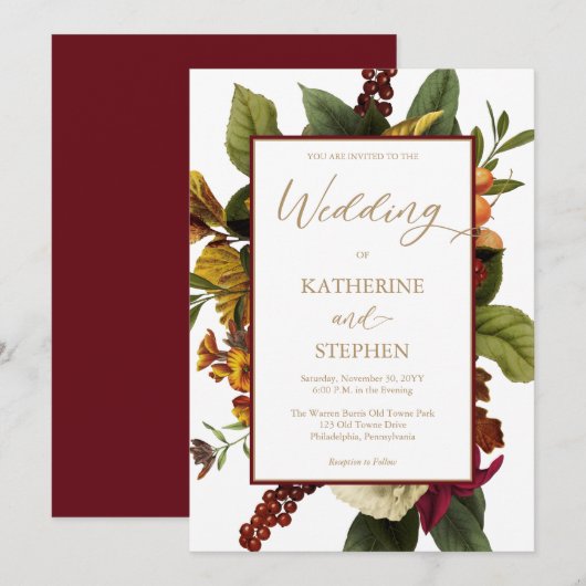 Rustisch Blauwgroen | SINAASAPPEL | Rode Floral Bo Kaart (Voorkant / Achterkant)