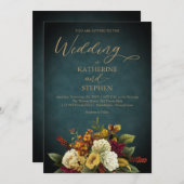 Rustisch Blauwgroen | SINAASAPPEL | Rode Floral Bo Kaart (Voorkant / Achterkant)