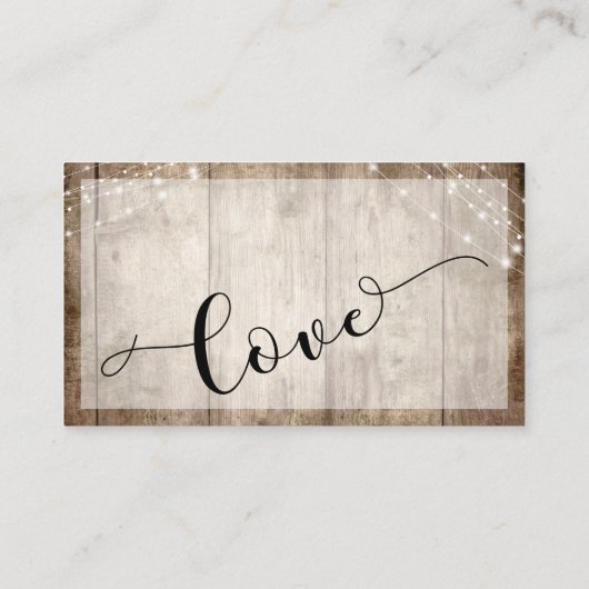 Rustisch Bleek bruin hout met lampjes, huwelijksre Informatiekaartje (Achterkant)