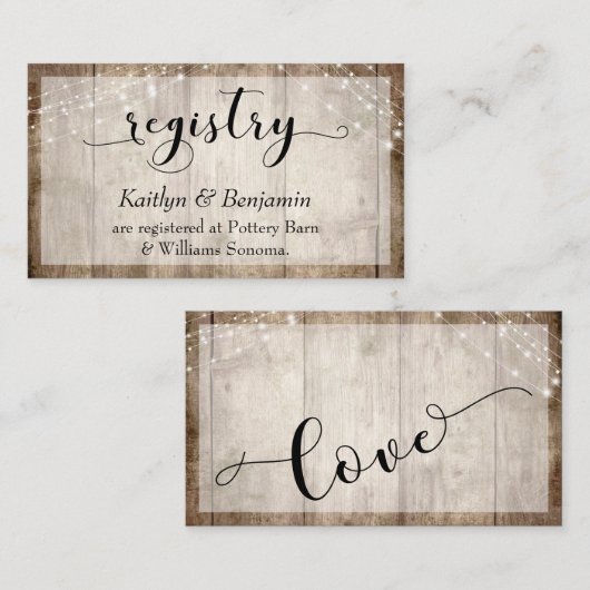 Rustisch Bleek bruin hout met lampjes, huwelijksre Informatiekaartje (Voorkant / Achterkant)