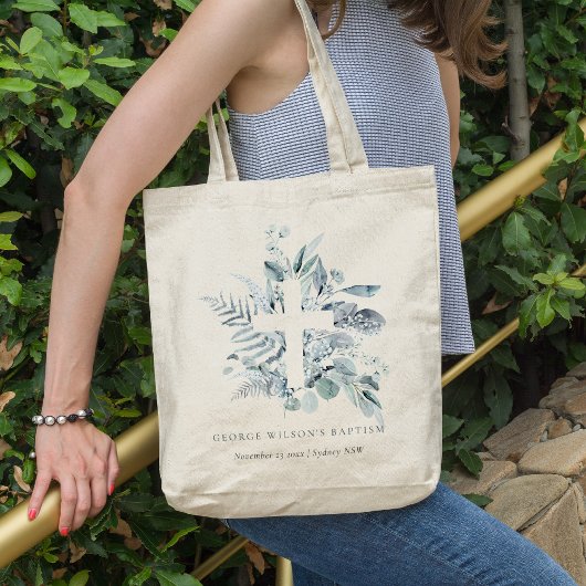 Rustisch Blue Eucalyptus Fern Foliage Cross-Baptis Tote Bag