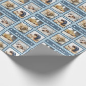 Rustisch Blue Faux Denim 4 Photo Dog Pet toevoegen Cadeaupapier (Hoek)
