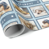 Rustisch Blue Faux Denim 4 Photo Dog Pet toevoegen Cadeaupapier (Rol Hoek)