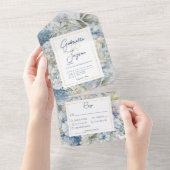 Rustisch Blue Floral Waterverf Dinner All In One Uitnodiging (Afscheurbaar)