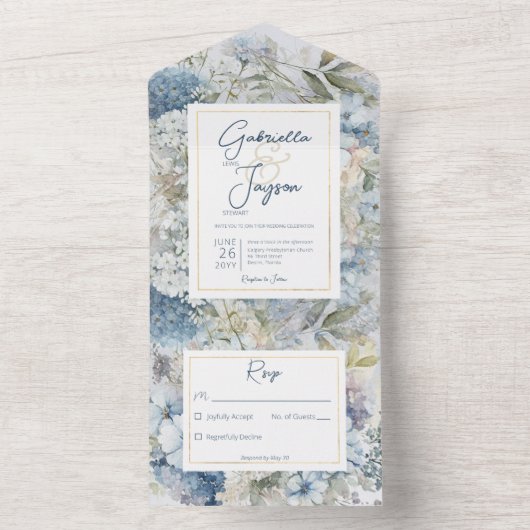 Rustisch Blue Floral Waterverf No Dinner All In One Uitnodiging (Binnen)