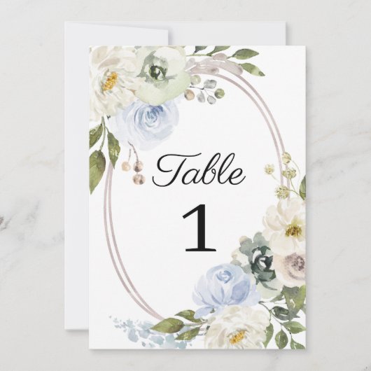 Rustisch Blue Floral Wedding Table Number Kaart (Voorkant)
