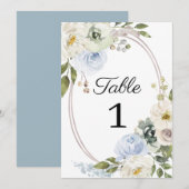 Rustisch Blue Floral Wedding Table Number Kaart (Voorkant / Achterkant)