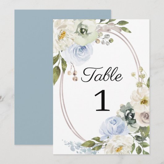Rustisch Blue Floral Wedding Table Number Kaart (Voorkant / Achterkant)