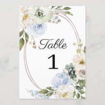 Rustisch Blue Floral Wedding Table Number