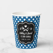 Rustisch Blue I Do BBQ Custom Wedding Monogram Papieren Bekers (Voorkant)