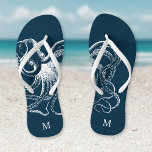 Rustisch Blue  Octopus Monogram Teenslippers<br><div class="desc">Aangepast afgedrukte flip flop sandalen met een roestachtige  octopusillustratie en uw aangepaste monogram of andere tekst. Klik aanpassen het om tekstdoopvonten en kleuren te veranderen of uw eigen afbeeldingen toe te voegen om unieke één van een soortontwerp te creëer!</div>