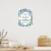 Rustisch Blue Waterverf Hydrangea Baby shower Poster (Keuken)