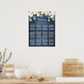 Rustisch Blue Wood White Floral Seating Chart Plan Poster (Keuken)