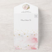 Rustisch Blush Pink Floral Gold Moon Baby shower All In One Uitnodiging (Buitenkant)