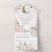 Rustisch Blush Pink Floral Gold Moon Baby shower All In One Uitnodiging (Binnen)