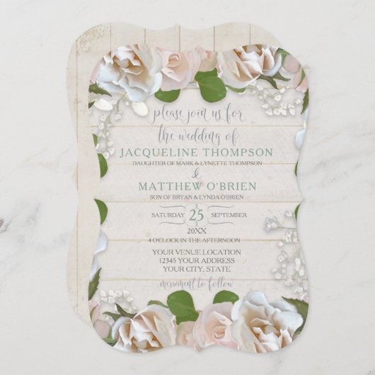 Rustisch Boerderij Barn Blush Roos Floral Modern W Kaart (Voorkant / Achterkant)