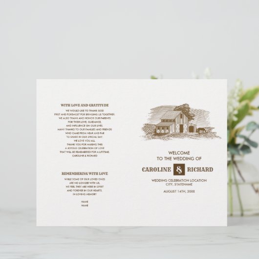 Rustisch Boerderij Barn Wood Wedding Folded Progra (Staand voorkant)