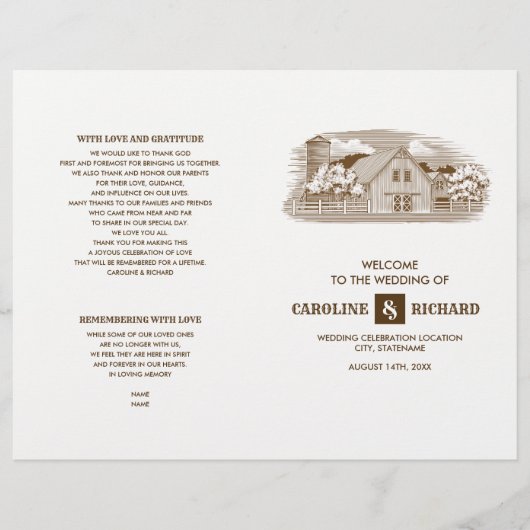 Rustisch Boerderij Barn Wood Wedding Folded Progra (Voorkant)