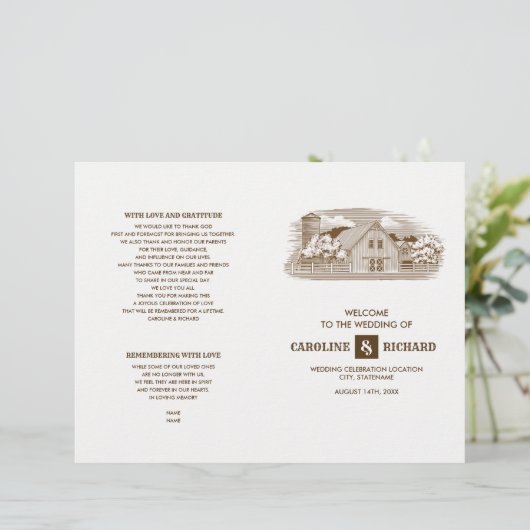 Rustisch Boerderij Barn Wood Wedding Folded Progra (Staand voorkant)