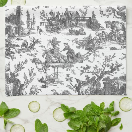  Rustisch Boerderij Frans Toile-Black & White Theedoek (Gevouwen)