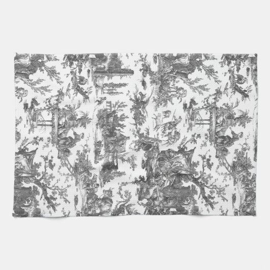  Rustisch Boerderij Frans Toile-Black & White Theedoek (Horizontaal)