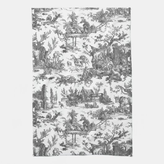 Rustisch Boerderij Frans Toile-Black & White Theedoek (Verticaal)
