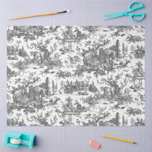  Rustisch Boerderij Frans Toile-Black & White Tissuepapier (Craft)