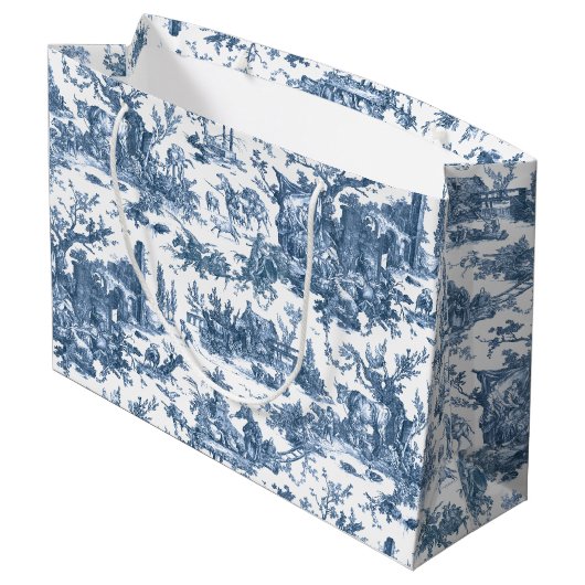 Rustisch Boerderij Frans Toile-Blue en White Groot Cadeauzakje (Achterkant Gekanteld)