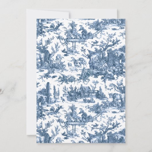  Rustisch Boerderij Frans Toile-Blue en White Notitiekaartje (Achterkant)