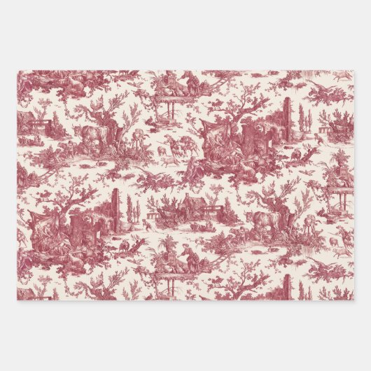  Rustisch Boerderij Frans Toile-Blue, Red, Black Inpakpapier Vel (Voorkant 3)