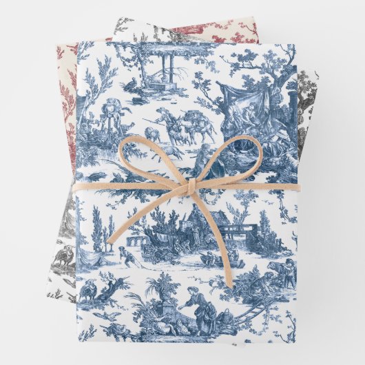  Rustisch Boerderij Frans Toile-Blue, Red, Black Inpakpapier Vel (In situ)