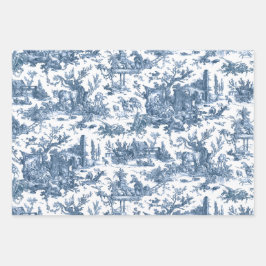  Rustisch Boerderij Frans Toile-Blue, Red, Black Inpakpapier Vel