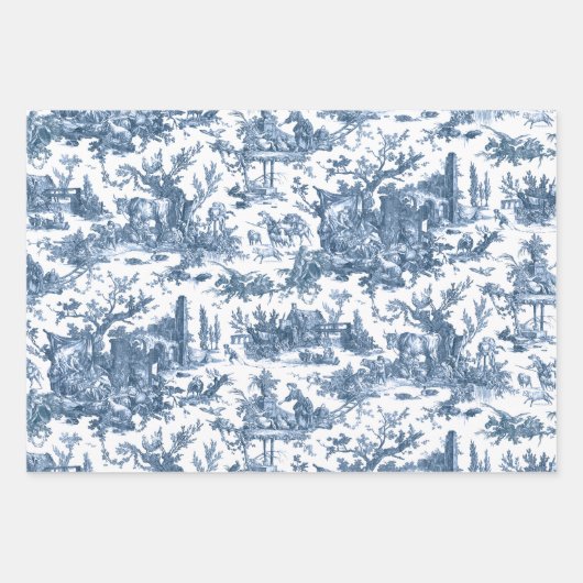  Rustisch Boerderij Frans Toile-Blue, Red, Black Inpakpapier Vel (Voorkant)