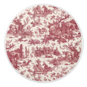 Rustisch Boerderij Frans Toile-Red & Tan Keramische Knop (Voorkant)