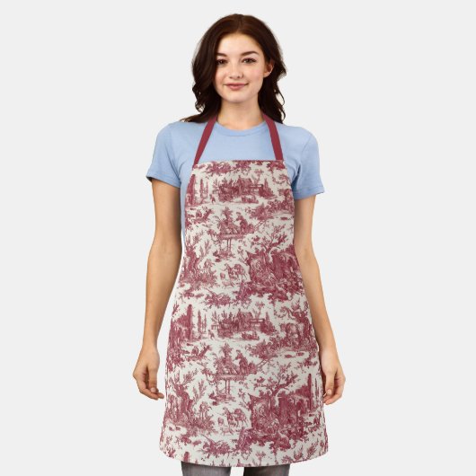  Rustisch Boerderij Frans Toile-Red & Tan Schort (Gedragen)