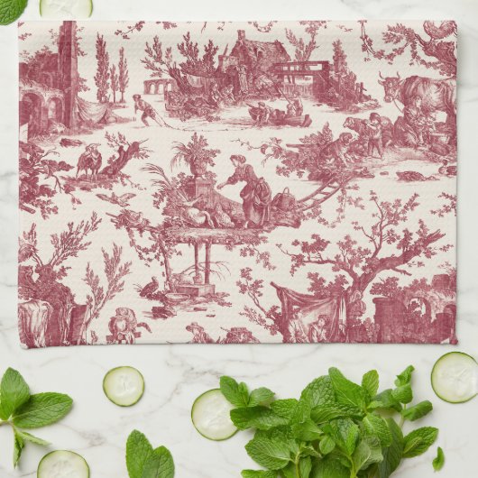  Rustisch Boerderij Frans Toile-Red & Tan Theedoek (Gevouwen)