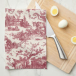 Rustisch Boerderij Frans Toile-Red & Tan Theedoek<br><div class="desc">Dit prachtige  Franse toile de jouy-patroon van ca. 1780 heeft beelden van het vrolijke leven van het rustige boerderij,  met inbegrip van dieren,  oude ruïnes,  huisjes en boeren die werken en spelen in boeroendrood en bruin.</div>