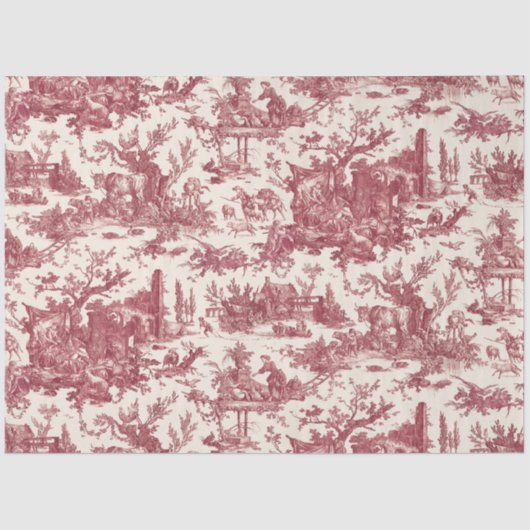  Rustisch Boerderij Frans Toile-Red & Tan Tissuepapier (Voorkant)