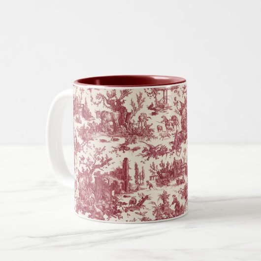  Rustisch Boerderij Frans Toile-Red & Tan Tweekleurige Koffiemok (Voorkant links)