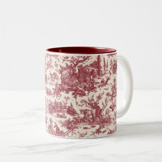 Rustisch Boerderij Frans Toile-Red & Tan Tweekleurige Koffiemok (Voorkant rechts)