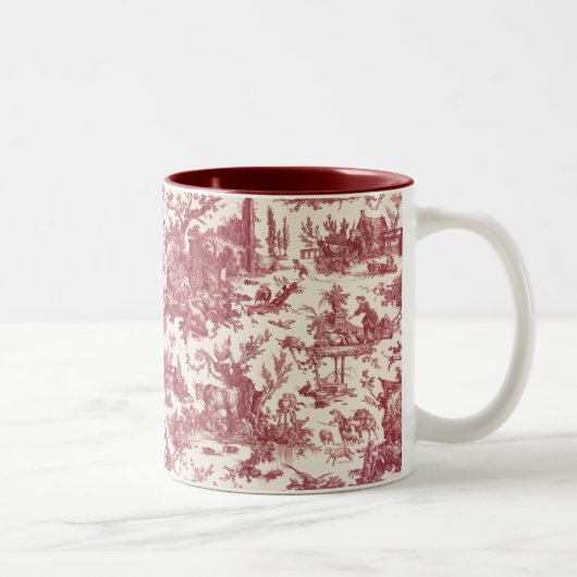 Rustisch Boerderij Frans Toile-Red & Tan Tweekleurige Koffiemok (Rechts)