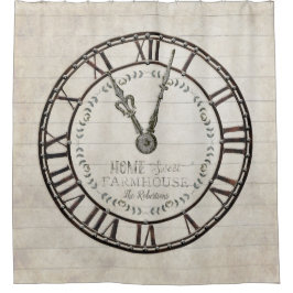 Rustisch Boerderij House Roman Numeral Clock Typog Douchegordijn