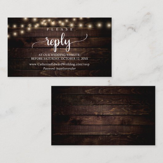 Rustisch Boerderij hout, String Lights, online RSV Informatiekaartje (Voorkant / Achterkant)