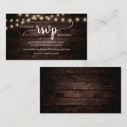 Rustisch Boerderij hout, String Lights, online RSV Informatiekaartje (Voorkant / Achterkant)